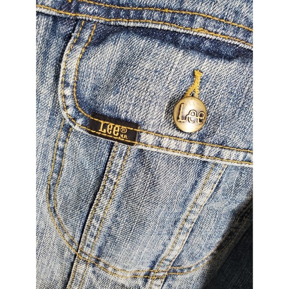 Lee Wrangler Trucker Denim Jacket Mens M Blue Faded Distressed LM45128 Fits L - Picture 9 of 12